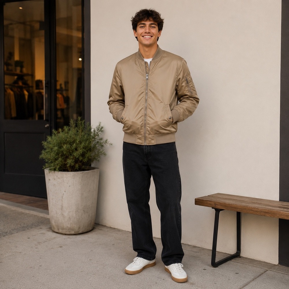 Kenneth Cole‎ Tan Bomber Jacket Minimalist Streetwear Utility Core Mens Small